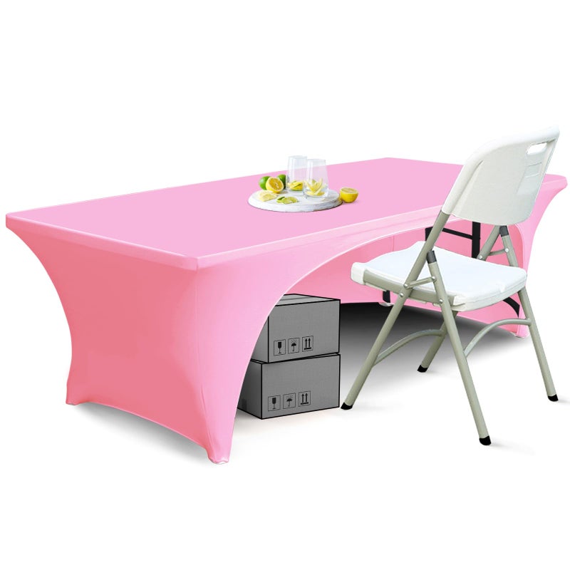 ABCCANOPY 6 ft Spandex Table Cover Open Back Fitted Tablecloth Stretch Washable Tablecover Table Topper for Rectangle Tables Pink - Image 1